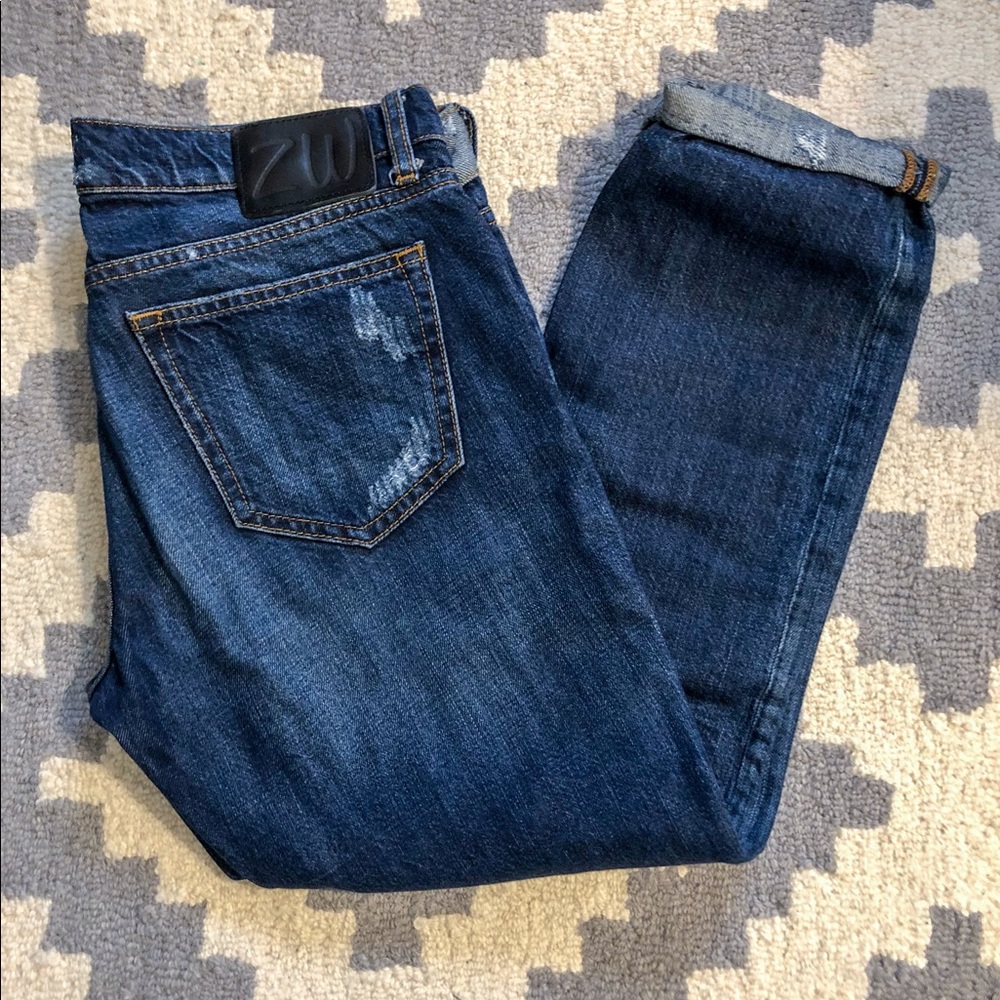Zara Woman Premium Denim Distressed Boyfriend Jean